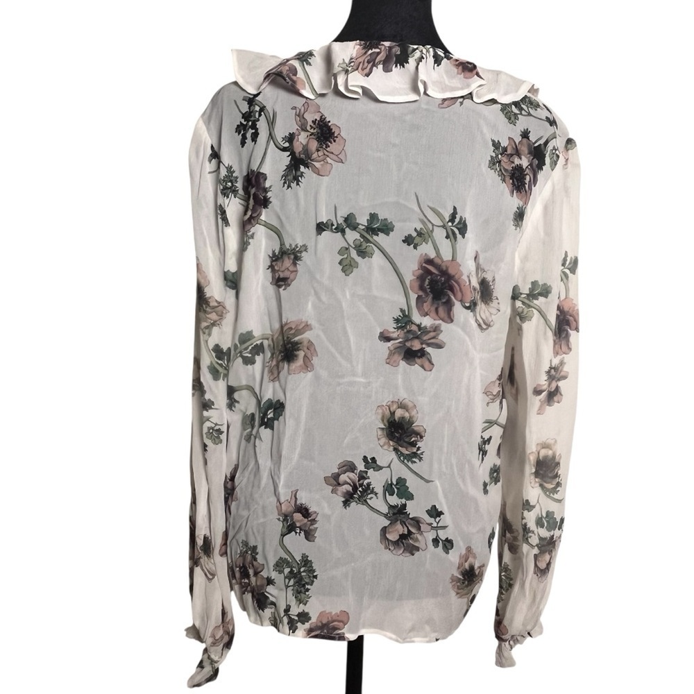 PAIGE Ivory Karin Floral Silk Ruffle Blouse — Small - Picture 5 of 10
